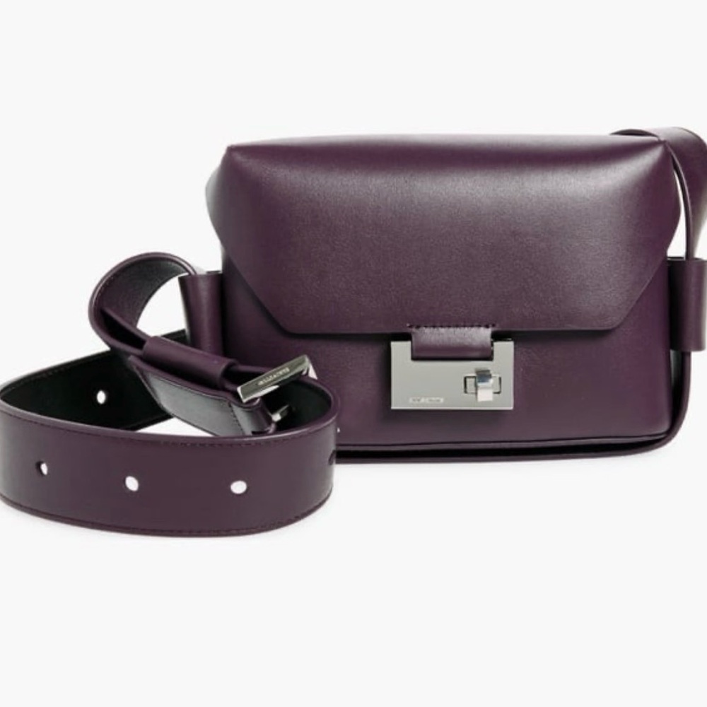AllSaints Frankie Purple Leather Crossbody with Gold-Tone Lock - Picture 2 of 11